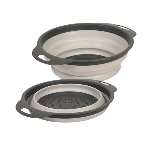 Silicone Space Saving Daily Cooking Cream Black Collapsible Colander Set