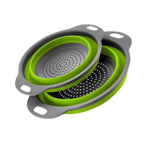 Silicone Space Saving Daily Cooking Green Collapsible Colander Set