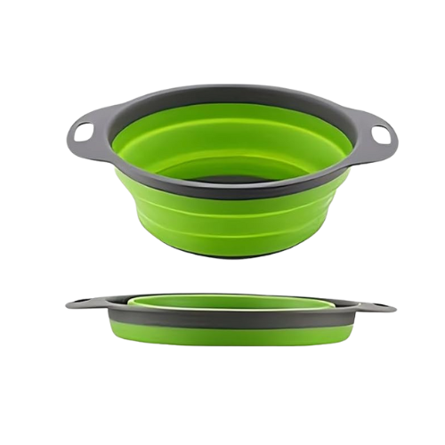 Silicone Space Saving Daily Cooking Green Collapsible Colander Set